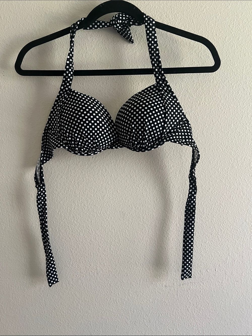 Allen B by Allen Schwartz Bikini Top Womens 8 Black White Polka Dot Halter